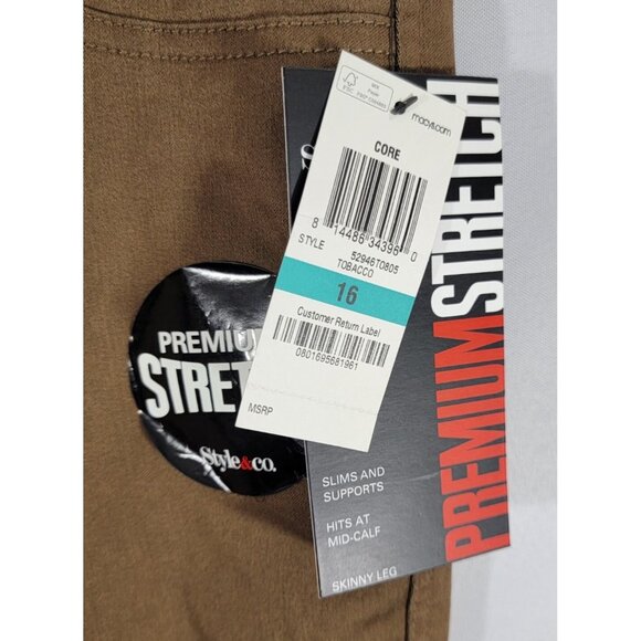 NWT Style‎ & Co Pants Wide Crop Brown Premium Stretch Summer Womens Sz 16 New - Picture 2 of 7